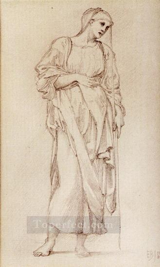 杖を持った立っている女性像の研究 ラファエル前派サー・エドワード・バーン・ジョーンズ油絵